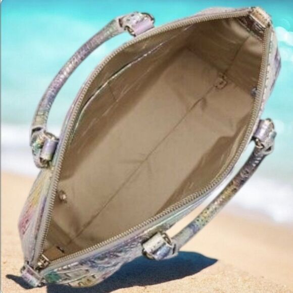 BRAHMIN LARGE Chromatic Melouboure Duxberry Satchel Silver Metallic Leather Deta - Picture 3 of 13